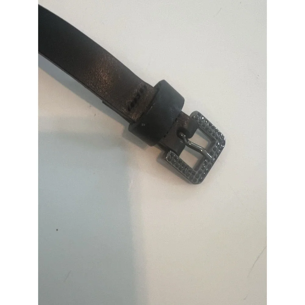 Vintage Agnes B Black Skinny Belt‎ France 1990s Cow Leather Belt Size 36